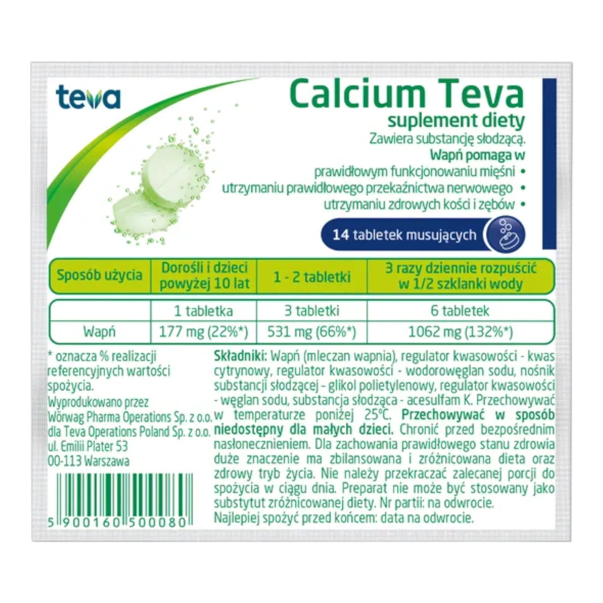 Calcium Teva Effervescent Tablets, 14 Tablets