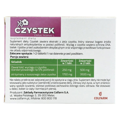 Czystek (Cistus Incanus L.) 1750mg, 60 Tablets – Colfarm