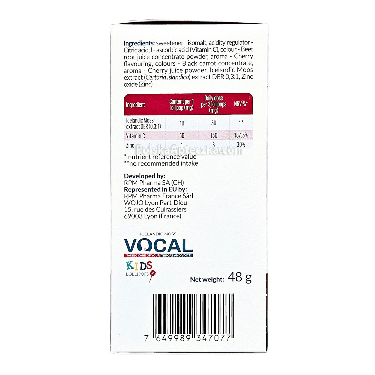 Vocal Kids Lollipops, Cherry Flavor, 6 Pieces